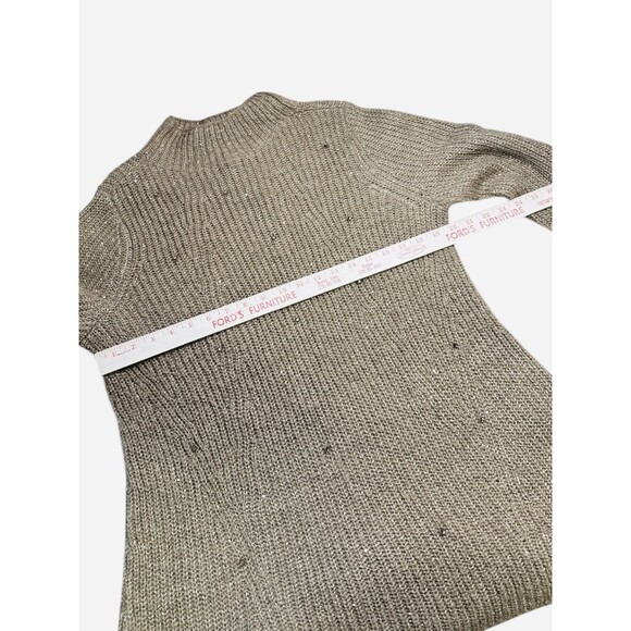 Chico’s Tonal Shine Sweater Size 1 Medium Taupe Tan Metallic Sequins Pullover - Picture 5 of 9